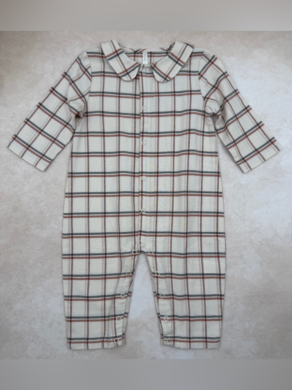 🆕 Rylee + Cru Cream Plaid Baby Romper with Peter Pan Collar